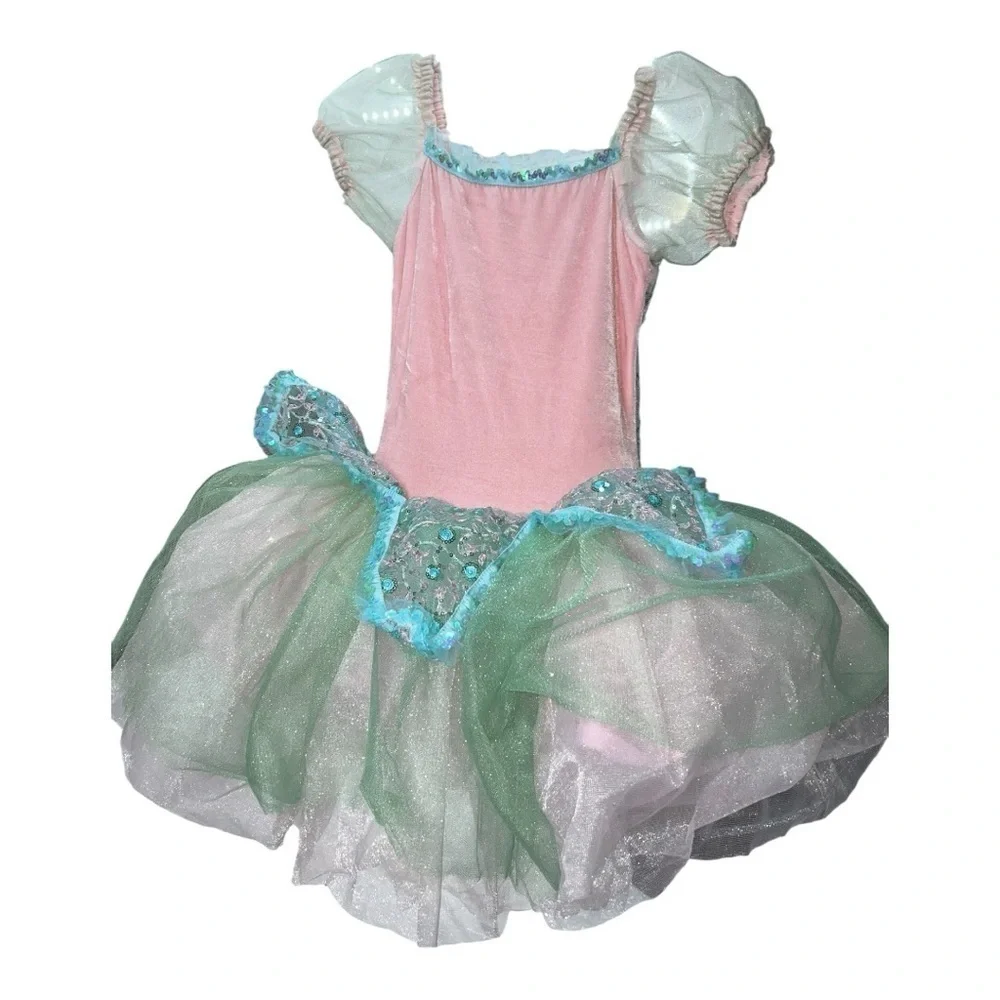 Revolution Dancewear Girls’ Fairy Tutu Costume Pink, Teal & Green Glitter Size L
